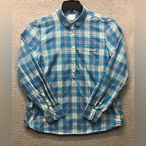 J Crew Prefect Fit Half Button Up Long Sleeve Plaid Shirt Women Large